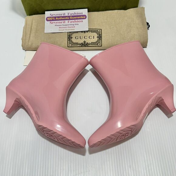 Gucci Interlocking G Size 37/ US 7 Ankle Rubber Rain Boots Pink Blue NIB - Picture 11 of 15